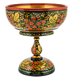 0078172  ХОХЛОМА ВАЗА-ФРУКТОВНИЦА на ножке 28*30см