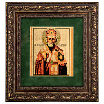 0068453-34*36см ИКОНА сус.золото "Николай Чудотворец"  BP3 паспарту зеленый (золото желтое)