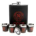 00168141 НАБОР ПОДАРОЧНЫЙ МУЖСКОЙ "ГЕРБ СССР" ФЛЯГА+4 СТОПКИ+ВОРОНКА(черн)