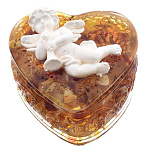 0046914/6*7см Янтарь Шкатулка "Сердечко малое с ангелом"(янтарная заливка)