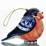 0027345 Гжель Скульптура-Подвеска "СНЕГИРЬ" 11*8см  Авт.Черновы Л.и В 