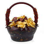 0057061-НП/ВАРИАНТ 4  Янтарь Сувенир КОРЗИНА (литая) с ЦВЕТАМИ d дна=12,5см ок. 22*22*21см