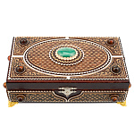 Шкатулка прямоугольная из бересты с янтарем и малахитом