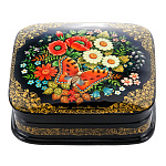 0065090-11*11см  Лаковая миниатюра Палех ШКАТУЛКА "ЦВЕТЫ" Воронина