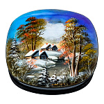 Шкатулка с художественной росписью "Зима в деревне"