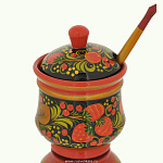 0020284 Хохлома САХАРНИЦА С ЛОЖКОЙ "КЛУБНИКА"