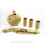 26272 Златоуст НАБОР "Охота на медведя": Фляга +3 стопки + НОЖ,в ПУ (608) 