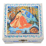 0060924/9*9см  Хохлома Шкатулка ЗИМА/СЮЖЕТ Р1 