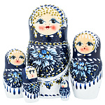 0072542 Матрешка "ЗИМНИЕ УЗОРЫ" 5 мест 11 см (бисер, бело-синяя)зол