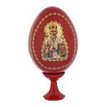 0063253/8,5см ЯЙЦО ПАСХАЛЬНОЕ С ЛИКОМ "НИКОЛАЙ ЧУДОТВОРЕЦ" на подставке 12см  (дерево)