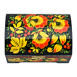 00691081/12*8см Хохлома Шкатулка-сундучок"Летние цветы" ЧЕРН ФОН Р2