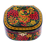 0072745/12*10см-овал Хохлома Шкатулка "ПТИЦА/рябина" Р 31 