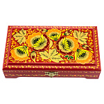 00807271 ХОХЛОМА ШКАТУЛКА "Золотые цветы" 18*10*4 (красный фон) Р11