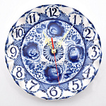 /зол Гжель ЧАСЫ-ТАРЕЛКА в золоте 26,5см Авт. Алехин С.С.