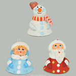 0019908/СНЕГОВИК  Дымковская игрушка КОЛОКОЛЬЧИК-подвес h=ок.6см