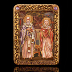 0066087/15*20см Икона подарочная"Св. Киприан и Иустина Антиохийские"мор.дуб(RTI-366.m)