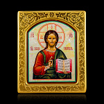 0066554-0052 Икона рукописная Спаситель перламутр 150-180 мм рама сус зол