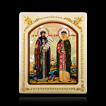 0066536-0034 Икона рукописная Петр и Феврония перламутр 150-180 мм белая рама