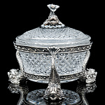 0057150/ 18025 Серебро 925* Икорница "Рыбки" (хрусталь)