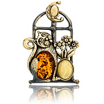 0071519/2864.4 Брошь Кот под луной (коньячный)