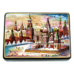 0072438  Шкатулка с худ росписью"Кремль. Зима",перламутр 18*13*4 см 