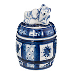 Медовница фарфоровая с росписью "Бочонок с медведем". Гжель