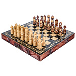 100427  Нат.дерево ШАХМАТЫ СКЛАДНЫЕ резные темные 40*20*9см 