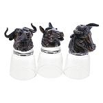 0071912  НАБОР СТОПКИ-ПЕРЕВЕРТЫШИ 3шт."БУЙВОЛ-КОНЬ-БЫК" (стекло, металл)