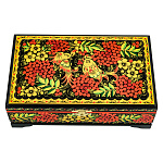 00647321/23*14см Хохлома Шкатулка 1 ОТДЕЛЕНИЕ "ПТИЦА.РЯБИНА" две птицына черном Р7 