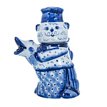 0046575/коб Гжель Чайник "Кот-повар с рыбой" Авт. Тарыгин М. В.