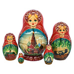 0036594 Матрешка "Храм Василия Блаженного." 5 мест 16см,красн