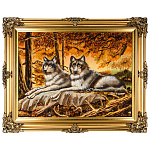 300139-НП Картина Янтарная "ВОЛКИ В ОСЕНЕМ ЛЕСУ" 60*80 см