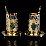 0060150 Нат.камень НАБОР ПОДСТАКАННИКОВ с кабошонами 6 предметов/2 персоны (нефрит) в п/у