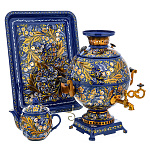 0072437 Самовар электрический "КУДРИНА" 5 л на синем фоне поднос прямоуг