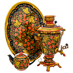 0074948-рюмка САМОВАР эл.  3л "КЛУБНИКА"  поднос овал