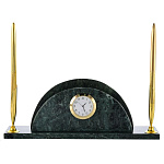 0060104 Подставка для бумаг с часами, 2 ручки, Мрамор Верде Гватемала