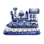 0080576 Гжель СКУЛЬПТУРА "Паровоз" 15*11*7см (коб)