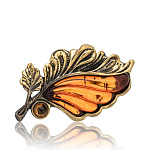 0045236/1859.4 Брошь Листик Весенний (коньячный)