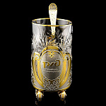 0024415 Златоуст ПОДСТАКАННИК "РЖД" со стаканом, ложкой, в П/У (865)