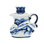 0032811 Гжель Подсвечник "Деревенька" МАЛЫЙ Авт. Исаев С.В.