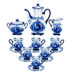 091031/коб Гжель Сервиз Кофейный "Тюльпан"  на 6 п. Авт. Алехин С.С. 