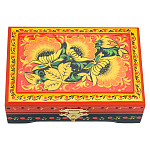 0073646-120*80мм Хохлома Шкатулка Р25 прямоугольная"ЗОЛОТЫЕ ЦВЕТЫ" красный фон