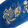 Косметичка бархатная "Подарок". Темно-синяя с золотой вышивкой, фотография 5. Интернет-магазин ЛАВКА ПОДАРКОВ