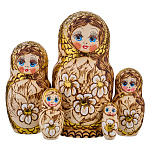 Матрешка с выжиганием "Цветы" 5 мест