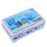 0058306/23*14см-ЗИМА Хохлома Шкатулка 4 ОТДЕЛЕНИЯ "ЗИМА ПЕЙЗАЖ" Р7  Н 0515