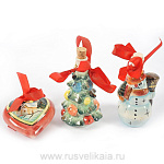 -Нб-3шт Фарфор НАБОР МИНИ-ШТОФОВ"НОВОГОДНИЙ"в цвете и золоте 3шт в П/У