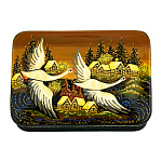 200960 Художественная роспись ШКАТУЛКА "РУССКИЙ СЕВЕР" 10*7*3,5 см оливковое небо