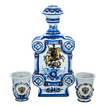 Штоф со стопками "Георгий Победоносец". Гжель в золоте