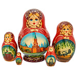 0073123 Матрешка "МОСКВА. Спасская башня" 5 мест 13см, кр  платок