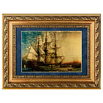 0068013 Картина на золоте "Флотилия" 45*35 синий паспарту в ПУ